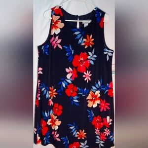 Womens Sleeveless Dressy Summer Dress Pretty Colorful Flowers On Black Sz 16